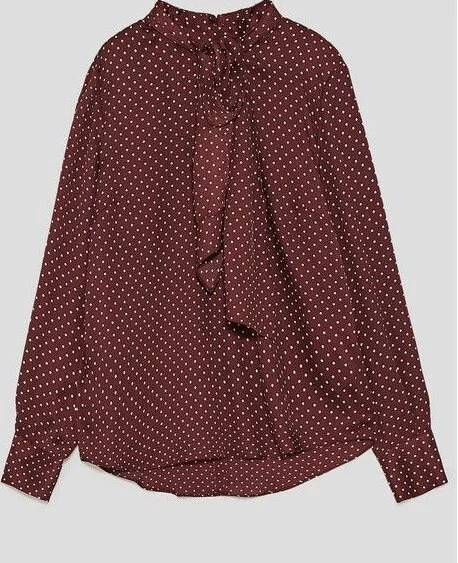 Zara Polka-dot Blouse with Bow Detail in Maroon