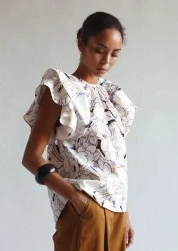 Psophia Double Sleeve Ruffle Top in Ivory