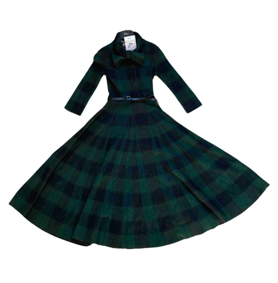 Christian Dior Neck-Tie Checkered Midi Dress in Green/Black  UFO No More