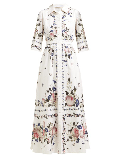 Erdem Kasia Floral Print Midi Shirt Dress in White