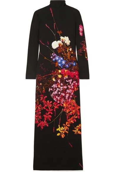 Dries Van Noten Dolfi Floral Print Gown in Black