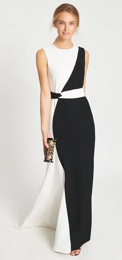 Carolina Herrera Two-Tone Crepe Gown in Black/White