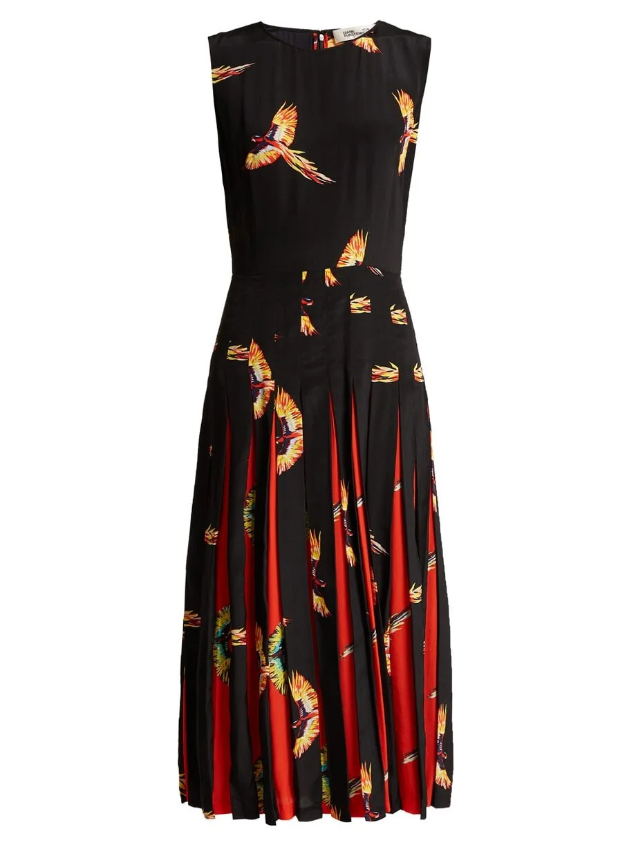Diane von Furstenberg Talita Bird-print Silk Dress in Black