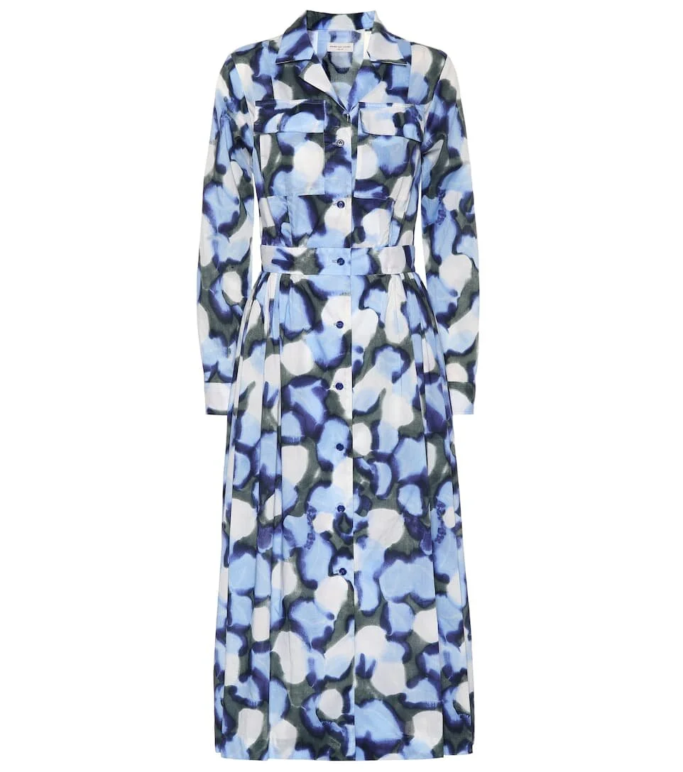 Dries Van Noten Printed Cotton Shirt Dress in Blue