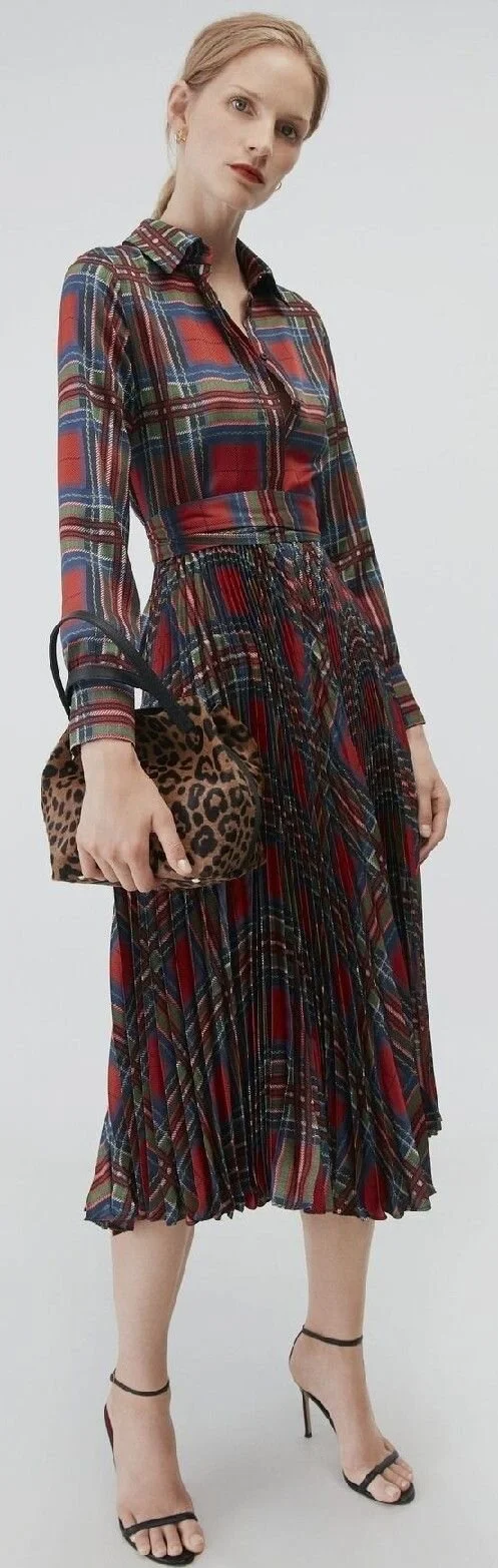 Carolina Herrera Tartan Pleated Shirt Dress