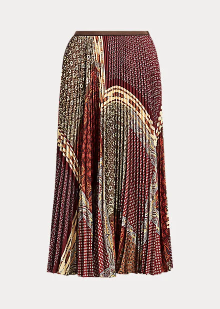 Polo Ralph Lauren Print Patchwork Pleated Skirt