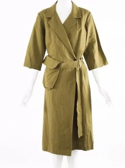 Dries Van Noten Wrap Belted Dress in Emerald Green