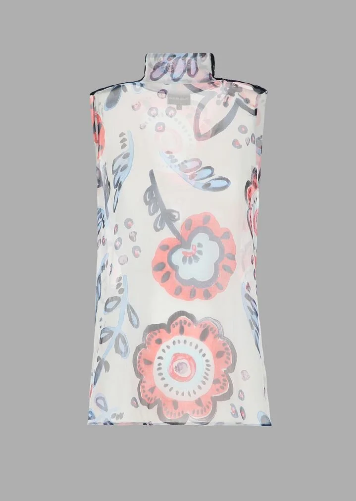 Giorgio Armani Floral Printed High Neck Crepe Top