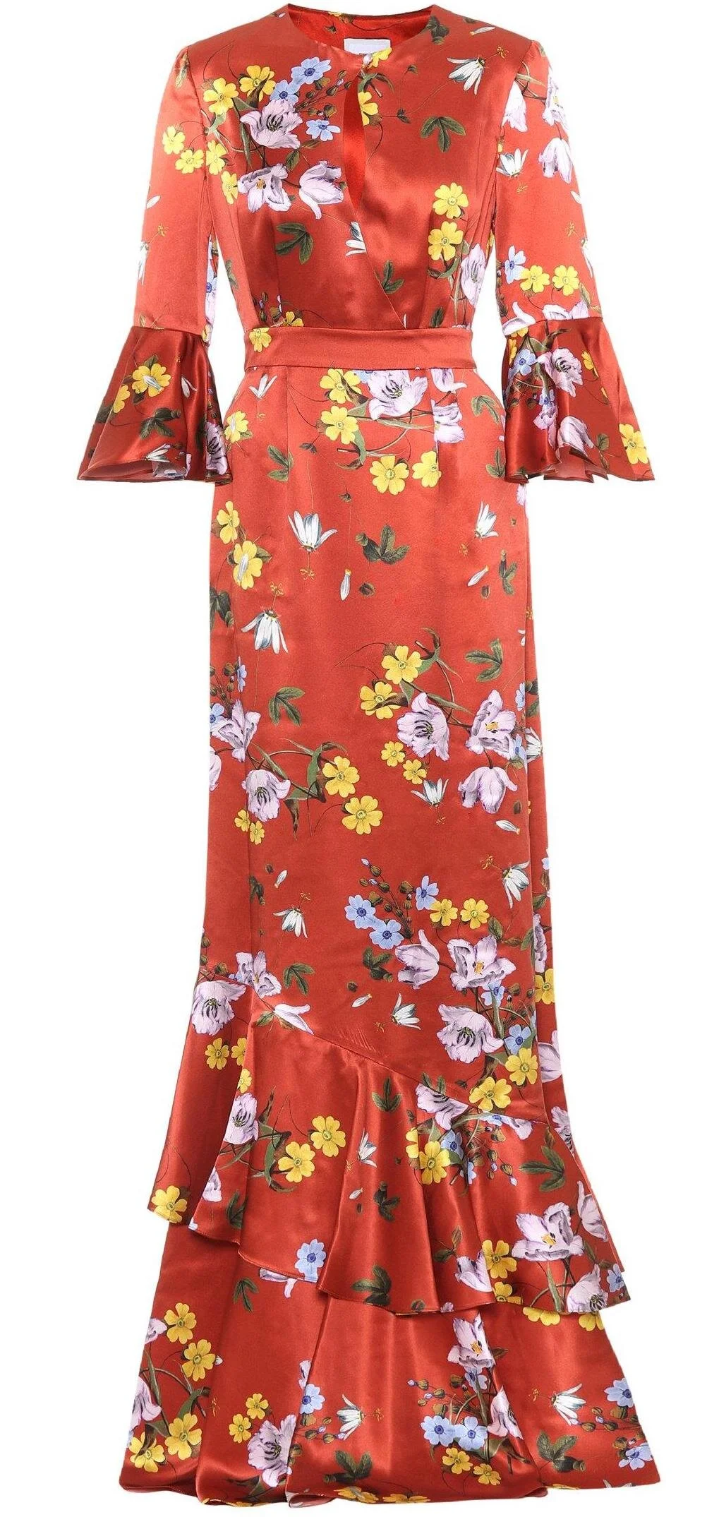Erdem Venice Floral-print Silk-satin Gown in Brick