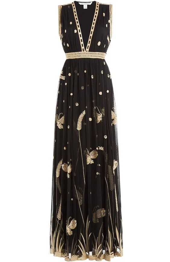 Diane von Furstenberg Vivanette Embroidered Tulle Goddess Gown