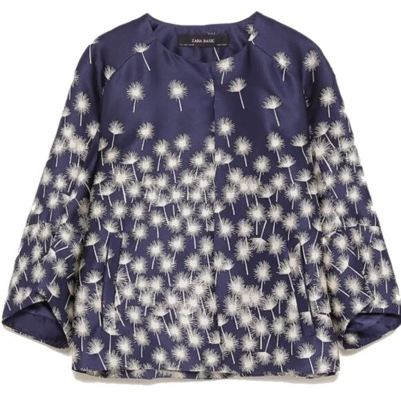 Zara Dandelion Jacquard Jacket in Navy