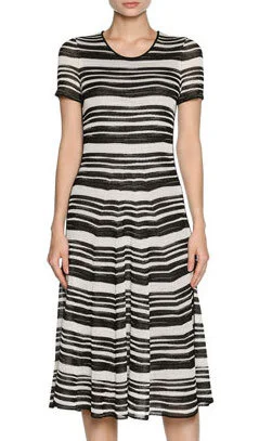 Giorgio Armani Striped Ottoman Short-Sleeve Dress in White/Black
