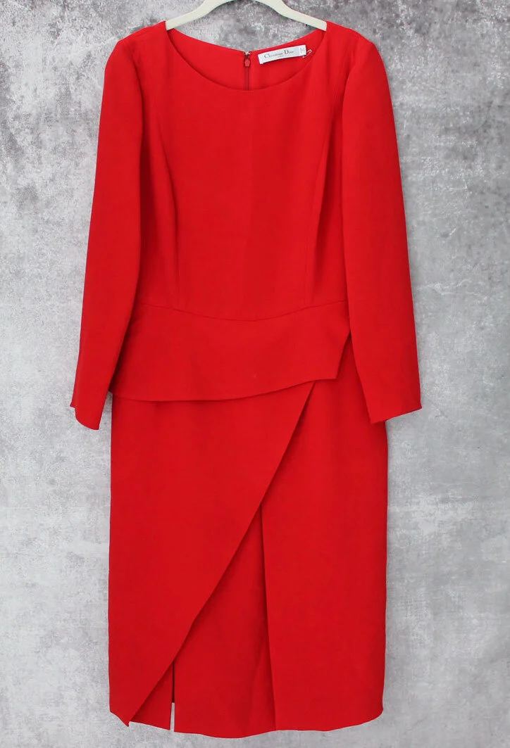 Christian Dior Long Sleeves Asymmetrical Peplum Dress in Blue