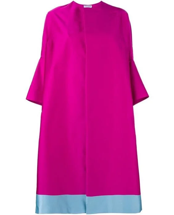 Dries Van Noten Rewa Colorblock Satin Opera Coat in Fuchsia/Aqua