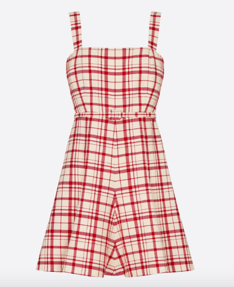 Christian Dior Pinafore Dress in Raspberry and White Check'n'Dior Pop Wool Twill.png