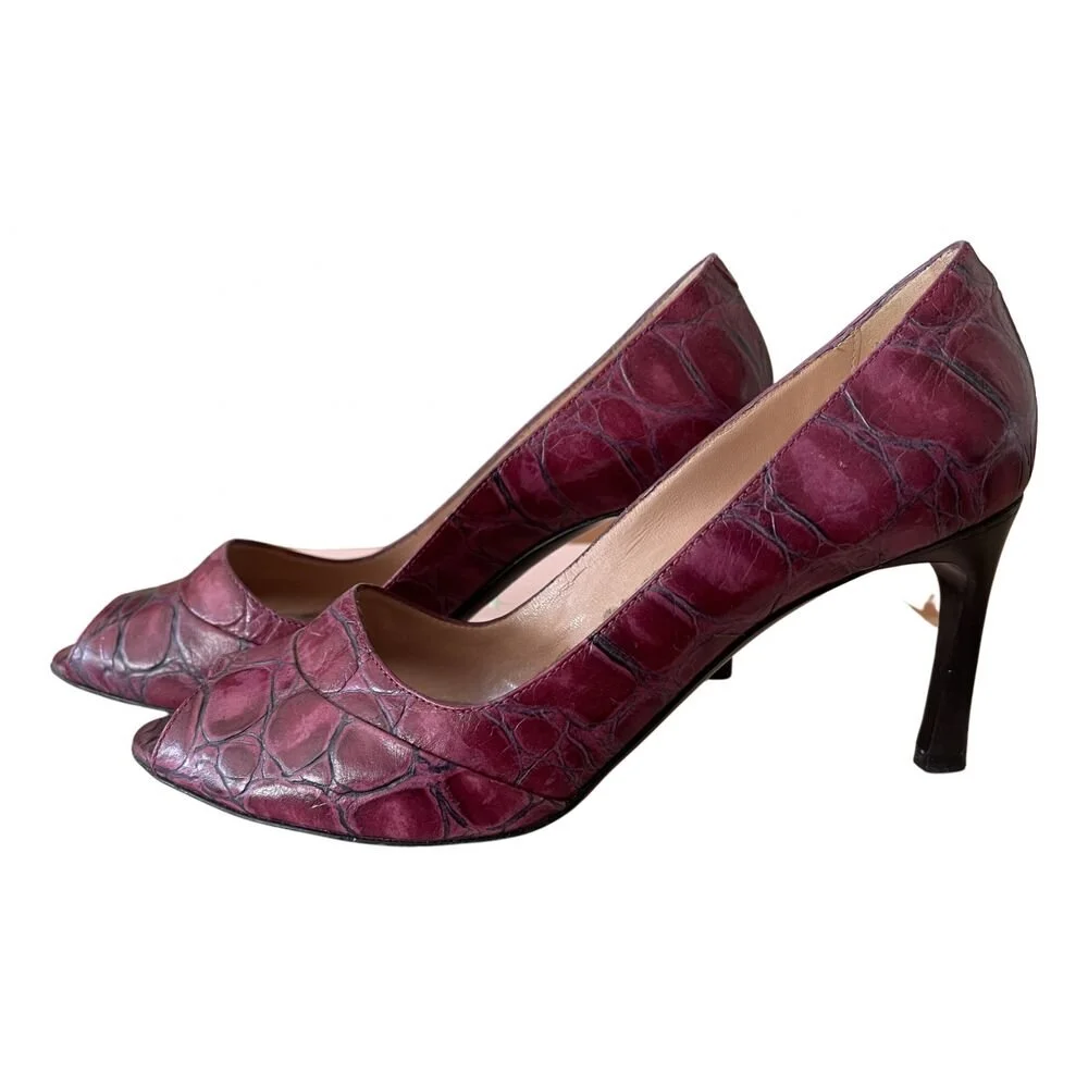 Emporio Armani Crocodile Embossed Peep Toe Pumps in Pink