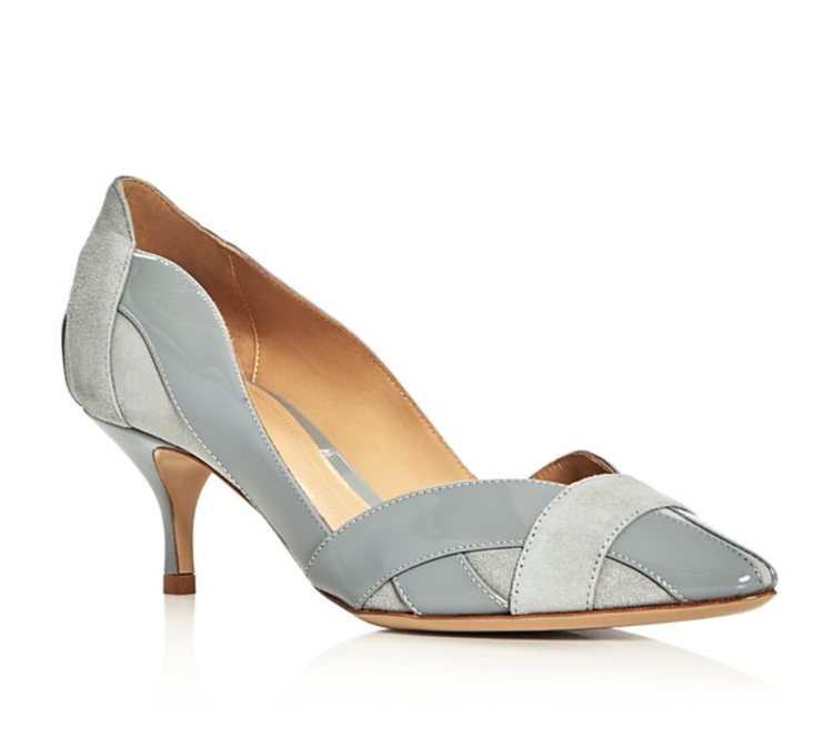 Giorgio Armani Scalloped Low Heel Pumps in Blue Suede & Patent Leather