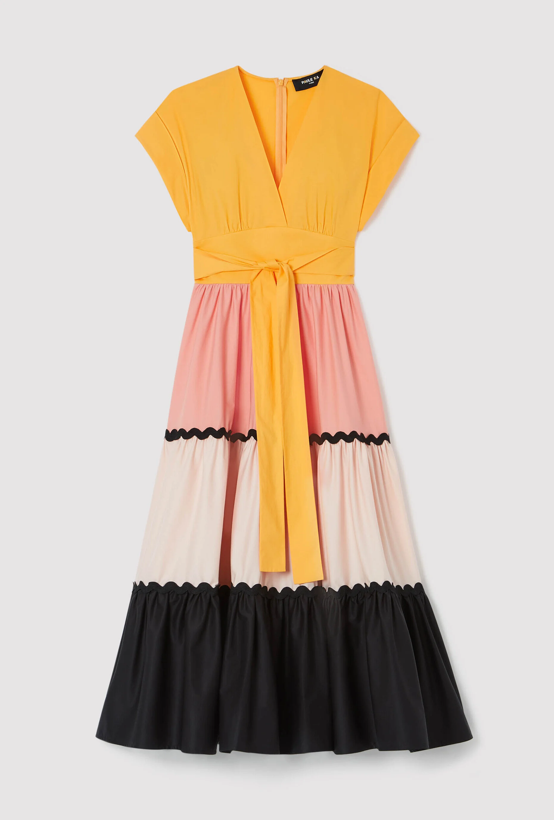 Paule Ka Wrap-Effect Colorblock Midi Dress