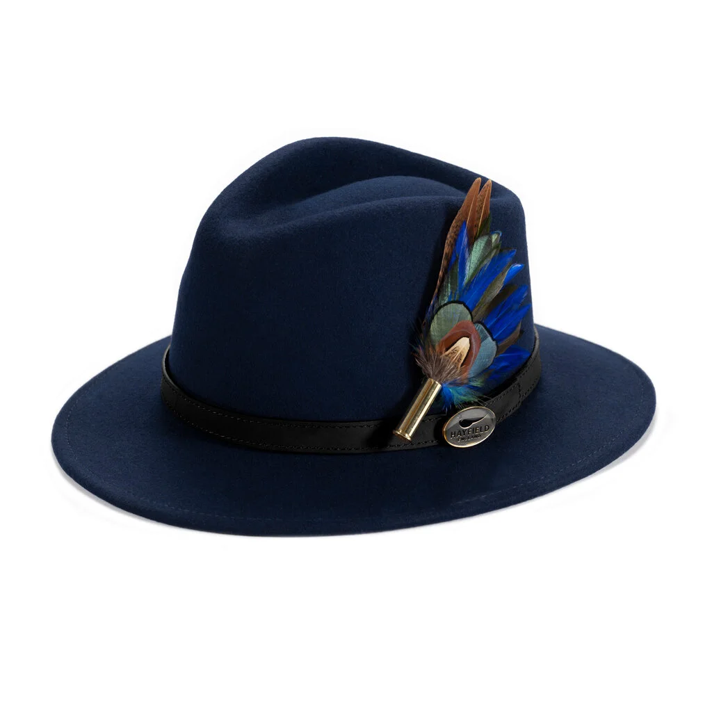 Hayfield England Fedora With A Leather Band And Feather Brooch