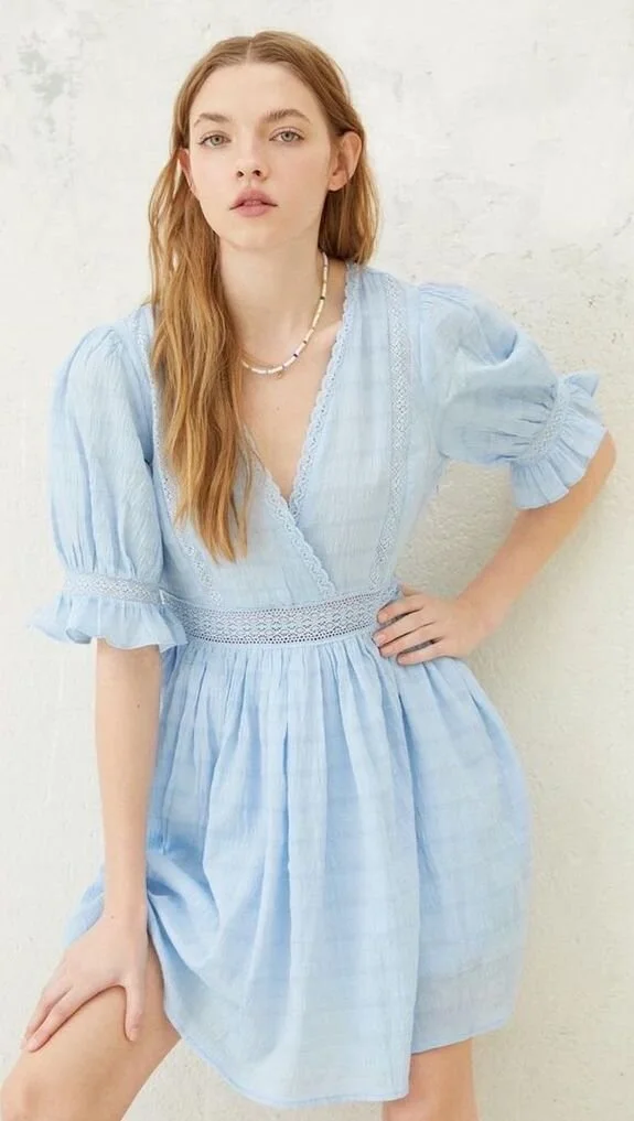 Springfield Short Sleeve Lace Dress in Blue