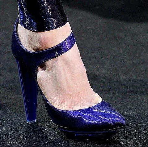 Armani Privé Cone Heel Platform Pumps in Grey Patent Leather