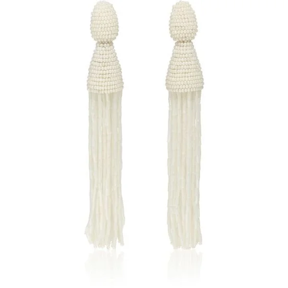 Oscar de la Renta Classic Tassel Earrings in White
