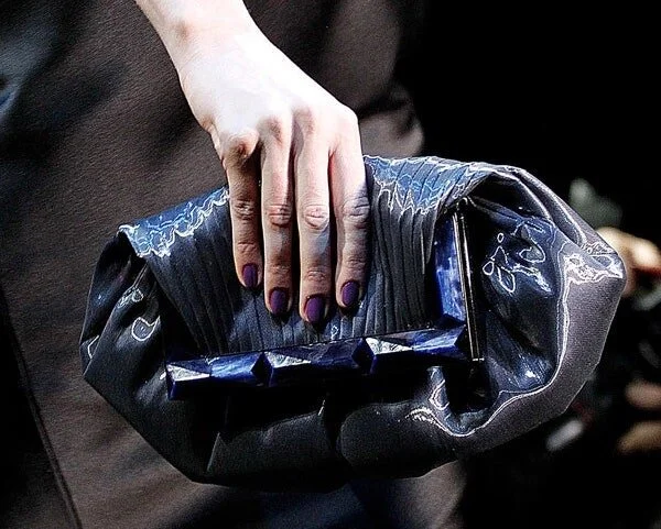 Armani Privé Pleat Detail Foldover Clutch in Grey Satin