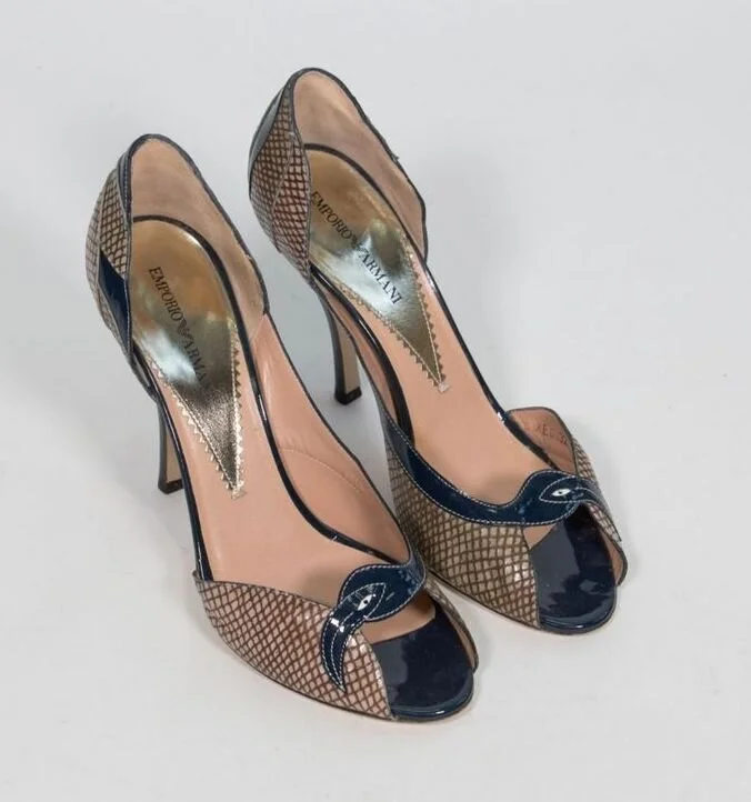 Emporio Armani D'Orsay Python Peep Toe Pumps