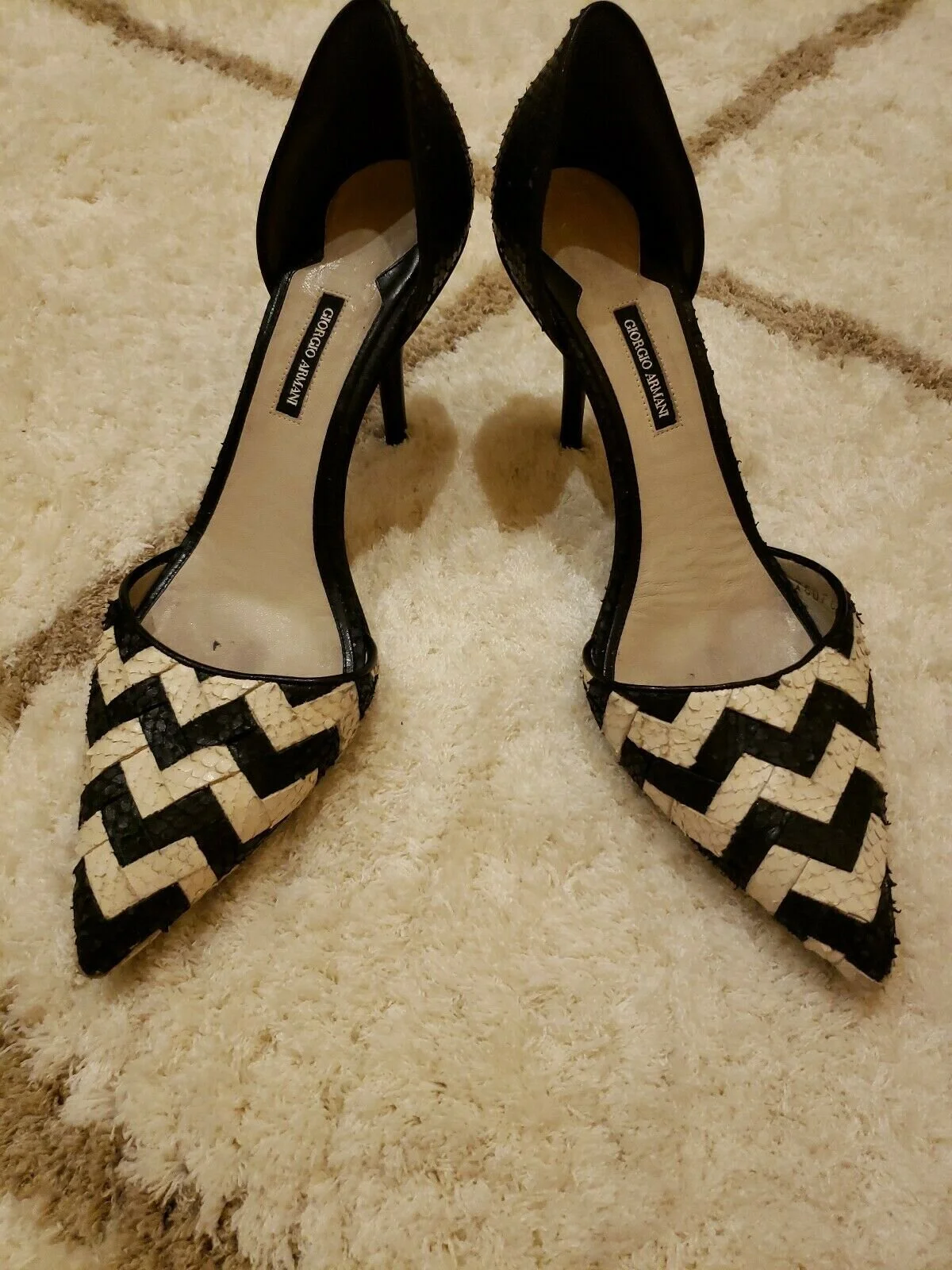 Giorgio Armani Zigzag D'Orsay Python Pumps in Black/White
