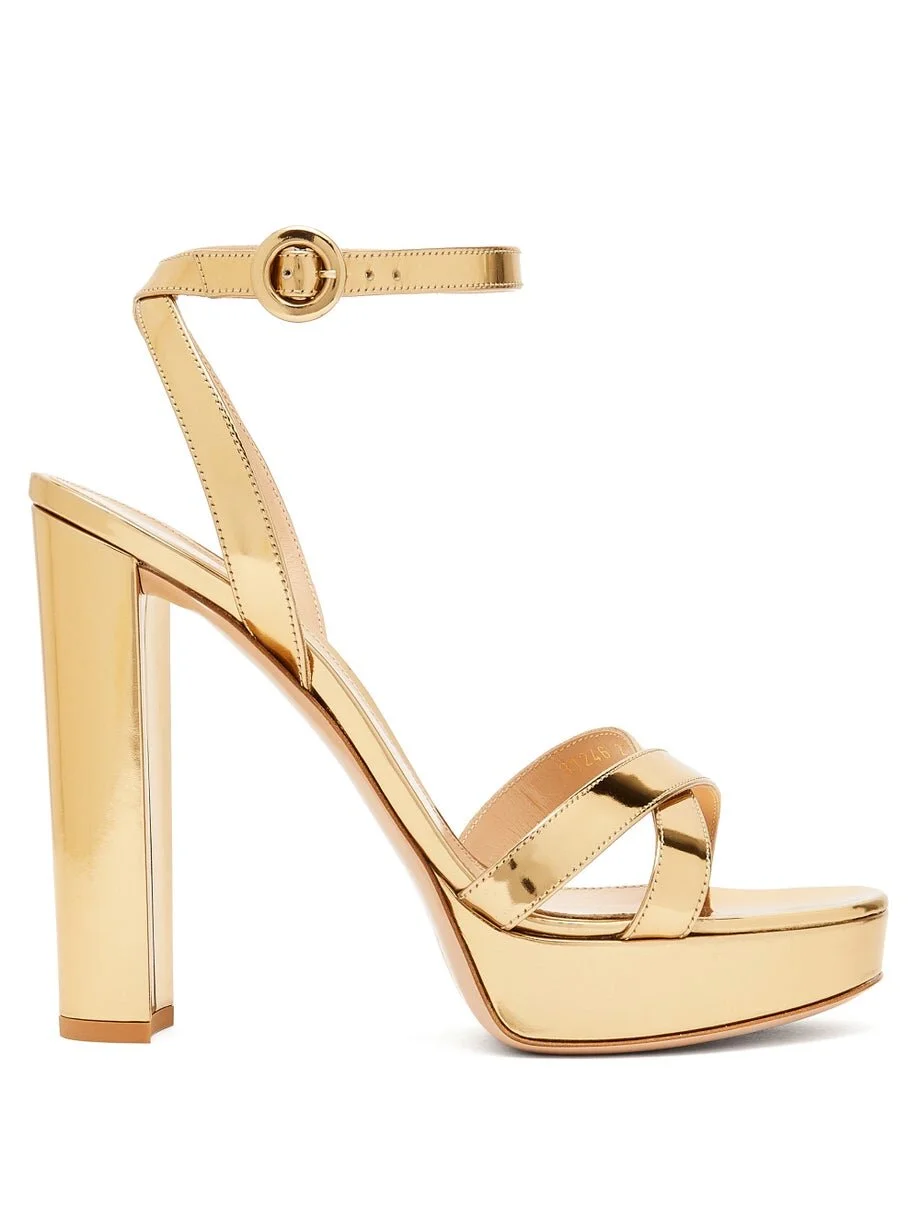 Gianvito Rossi Poppy 100 Sandals in Gold Patent Leather