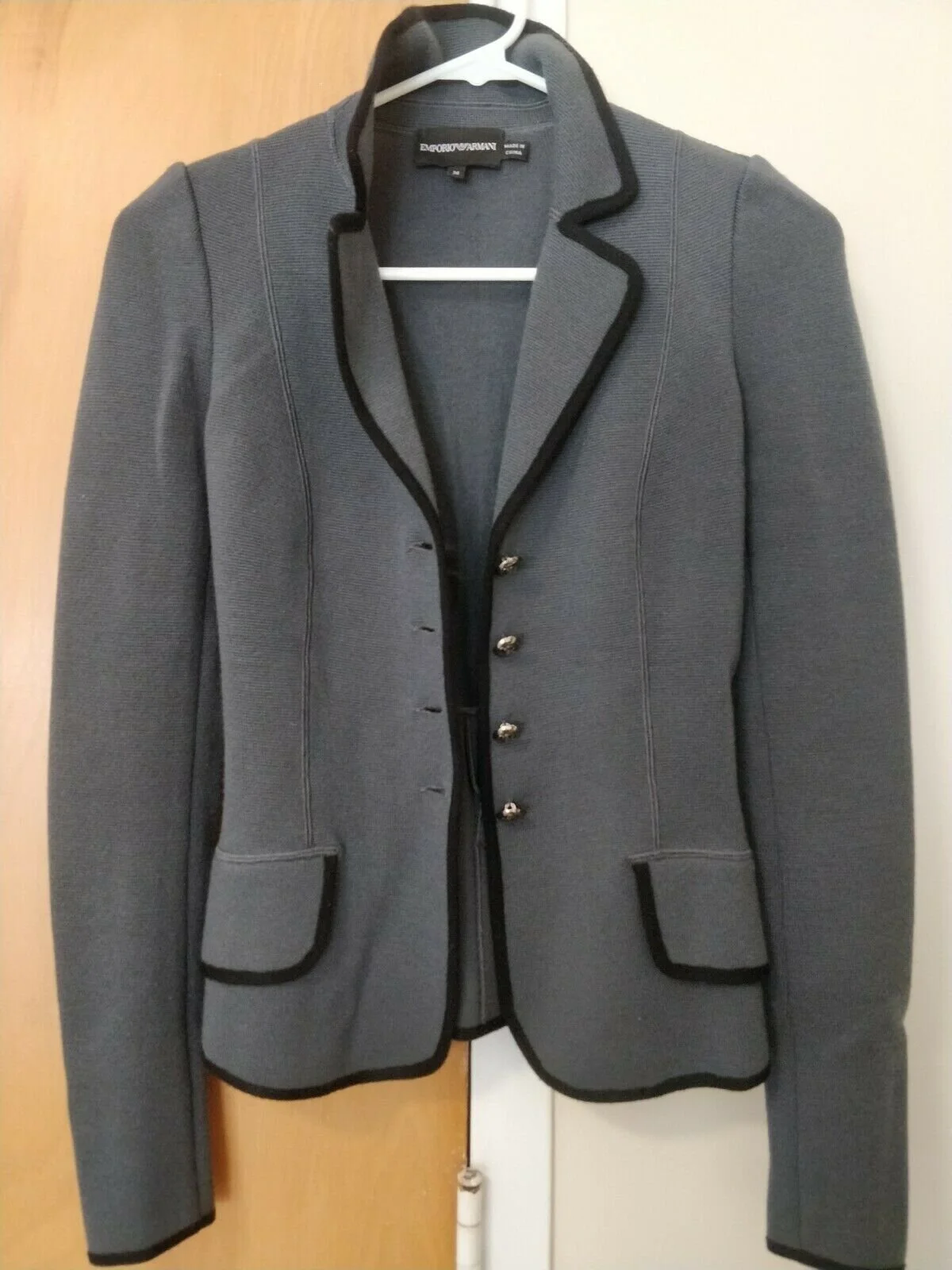 Emporio Armani Single Breasted Blazer with Black Trims in Grey