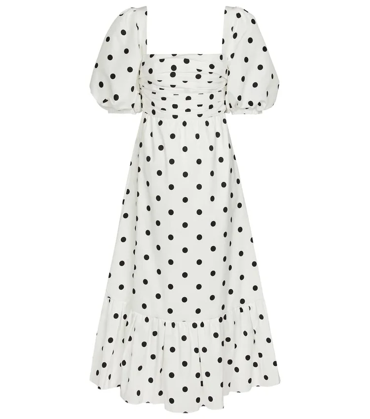 knee length dresses for ladies Cream Polka Dot Taffeta Midi Skirt – self-portrait-US main image 0