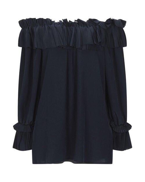 P.A.R.O.S.H. Pleated-edge Off-the-shoulder Blouse in Blue — UFO No More