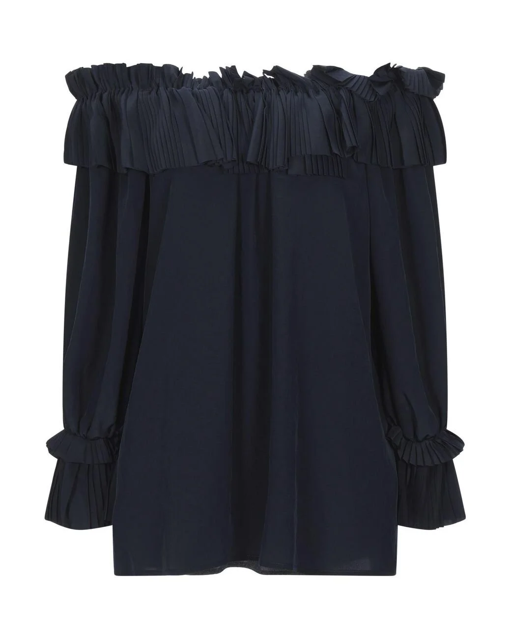 P.A.R.O.S.H. Pleated-edge Off-the-shoulder Blouse in Blue