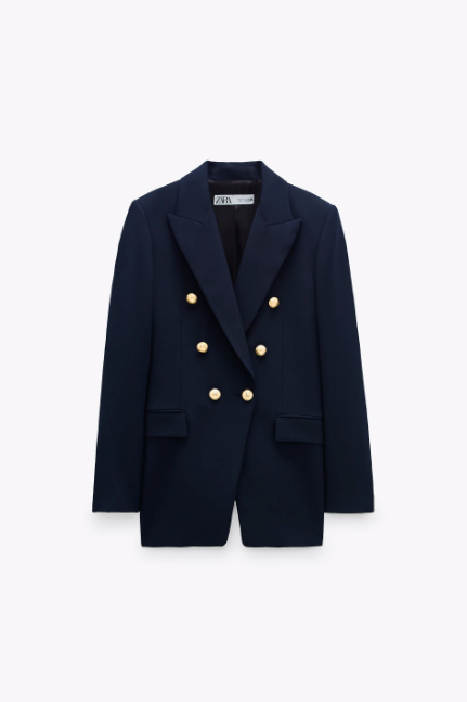 Zara Tailored Button Blazer in Navy.png