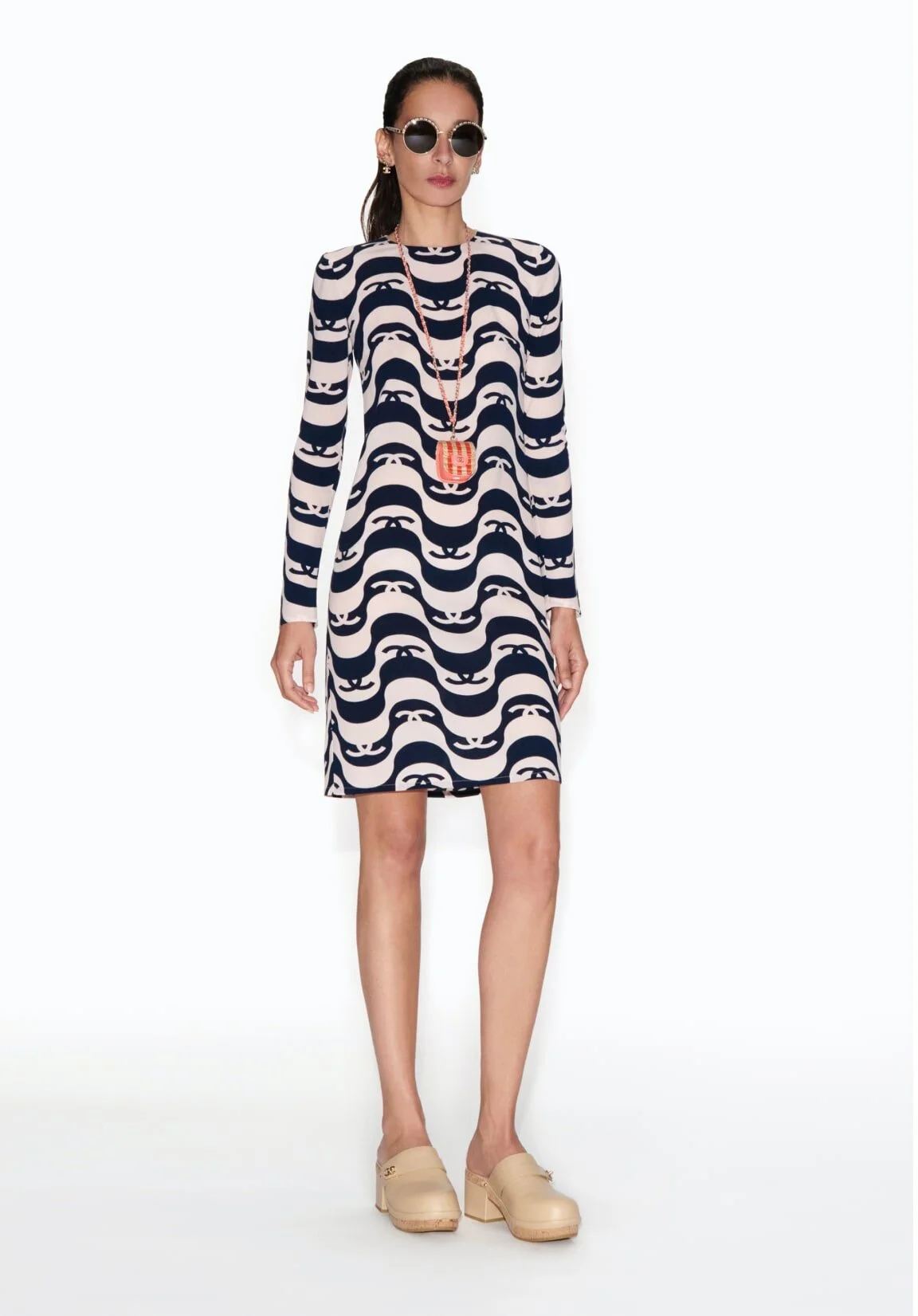 Chanel Silk Crepe Dress in Navy/Blue/Pink