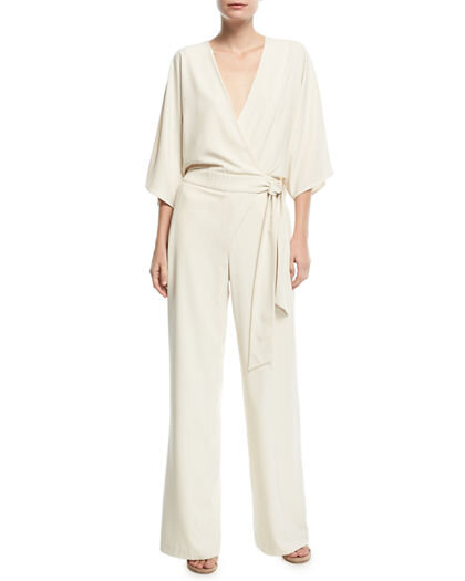 Halston Wide-Leg 3:4-Sleeve Wrap-Front Jumpsuit w: Tie Waist in Chalk.jpg