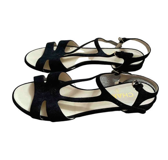 Chanel Suede Cut-Out Flat Sandals in Black.png