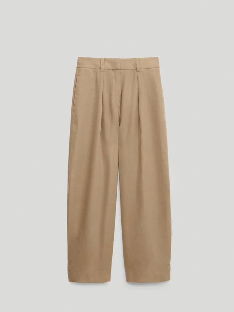 Massimo Dutti Straight Hem Detail Trousers in Stone