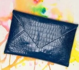 Uterque Croc-Embossed Flap Clutch in Navy