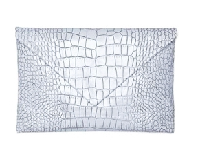 Uterque Croc-Embossed Flap Clutch in White