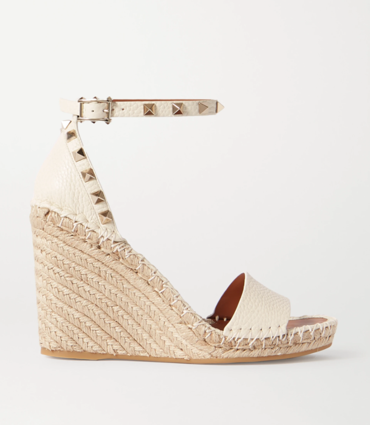 Valentino Garavani Rockstud 105 Textured-Leather Espadrille Wedge ...