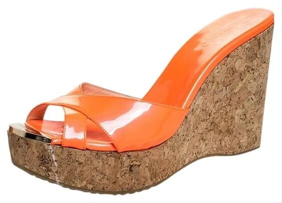 Jimmy Choo Perfume Wedges in Neon Orange Patent Leather