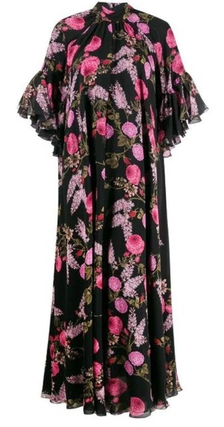 Giambattista Valli Floral Print Long Dress in Black