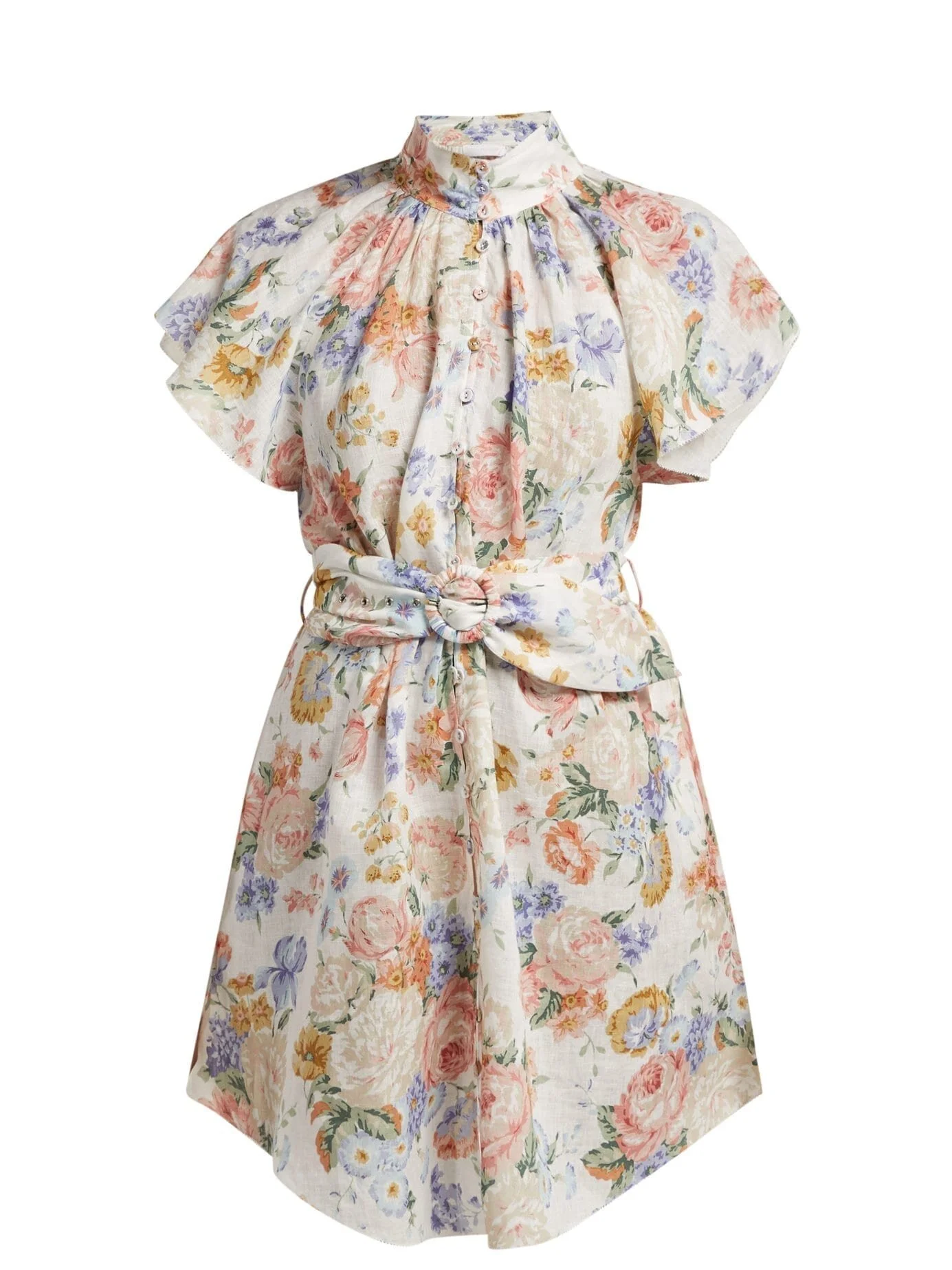 Zimmermann Bowie Belted Floral Print Mini Dress in White