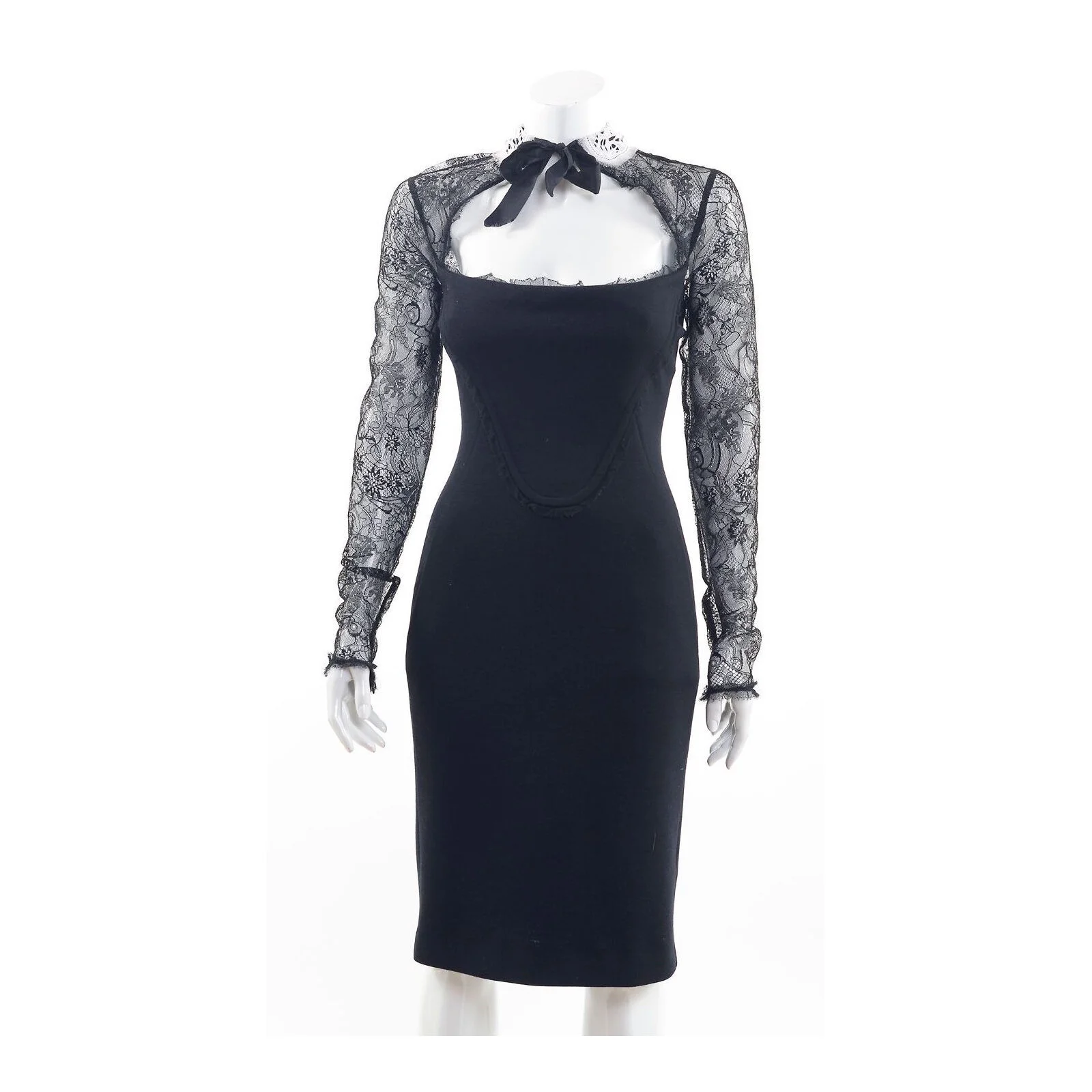 Emilio Pucci Lace Sleeved Crepe Dress in Black