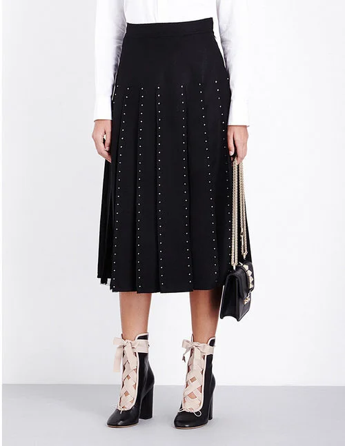 Valentino Stud-embellished Pleated Skirt in Black