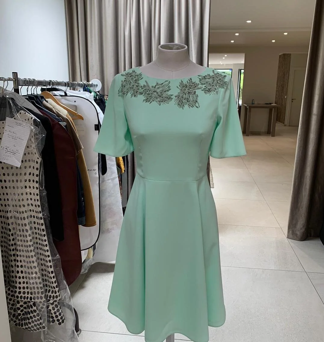 Meer Couture Mint Green Embellished Dress
