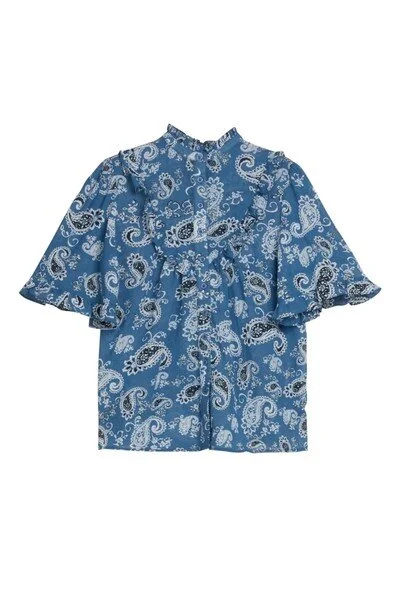 ByTiMo Bohemian Frill Paisley Blouse in Blue