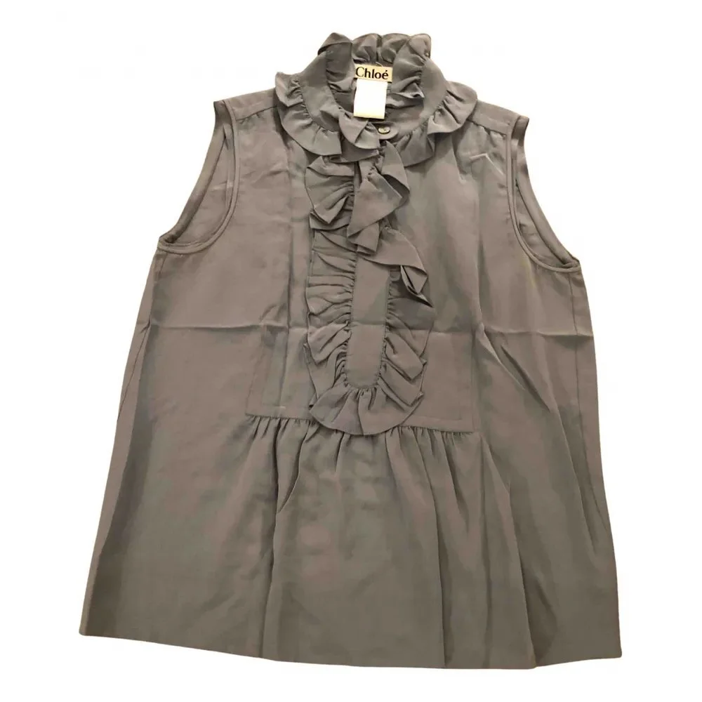 Chloé Sleeveless Ruffle Blouse in Pale Blue